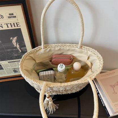 Straw Tote Bag – Handmade Hollow-Out Large Capacity Shoulder Bag