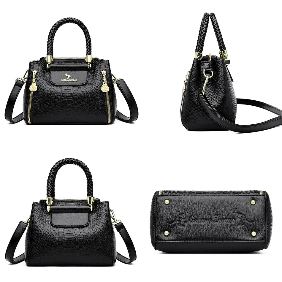 Designer Monogram Leather Crossbody Bag with Braided Handle