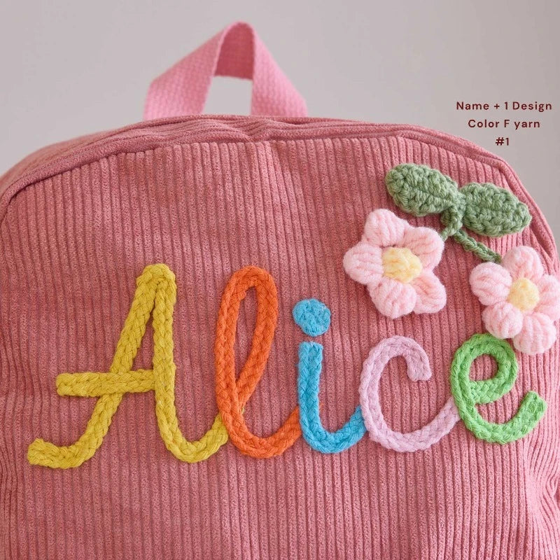 1pcs Personalized Backpack Large Capacity Corduroy Schoolbag Hand-Made Unique Name Custom Multicolor