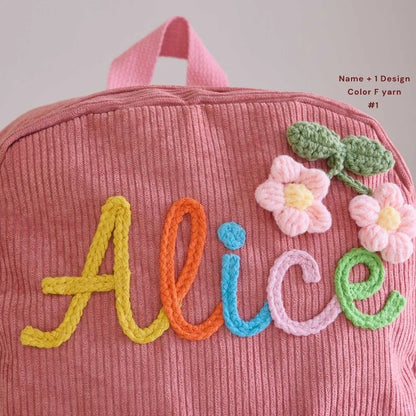 1pcs Personalized Backpack Large Capacity Corduroy Schoolbag Hand-Made Unique Name Custom Multicolor