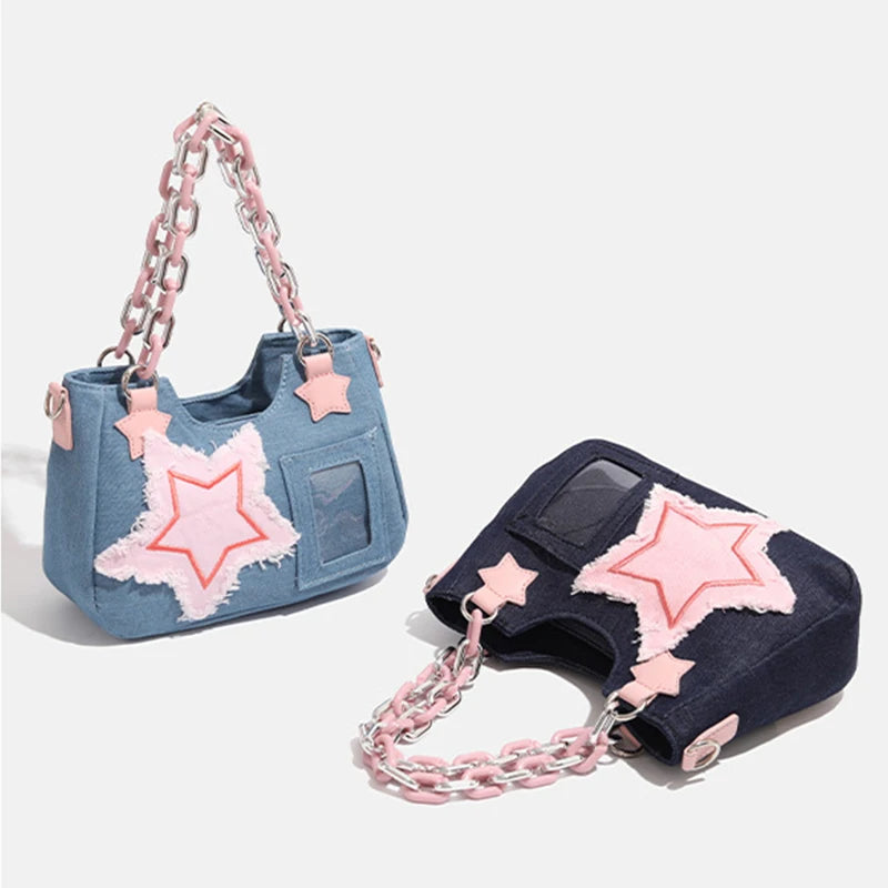 Denim Crossbody Shoulder Bag – Multi-Pocket Women's Purse