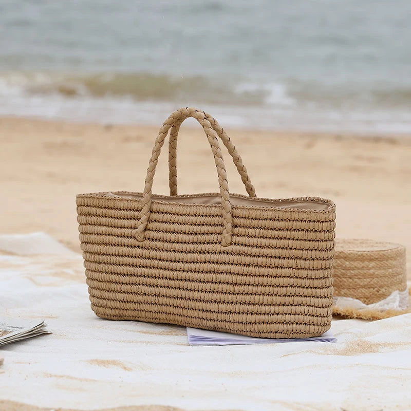 Handmade Straw Beach Tote Bag – Large Capacity Woven Shoulder Bag