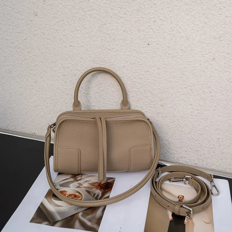 Genuine Leather Mini Boston Bag – Women's Luxury Top Handle Crossbody