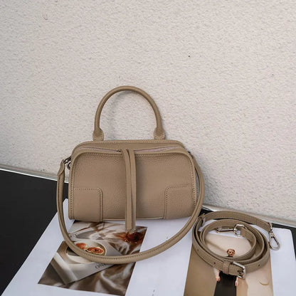 Genuine Leather Mini Boston Bag – Women's Luxury Top Handle Crossbody