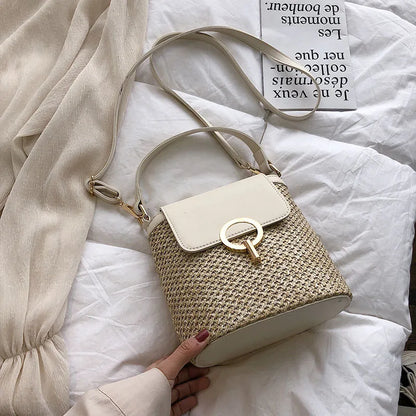 Straw Bucket Bag Women's Summer Crossbody Handbag