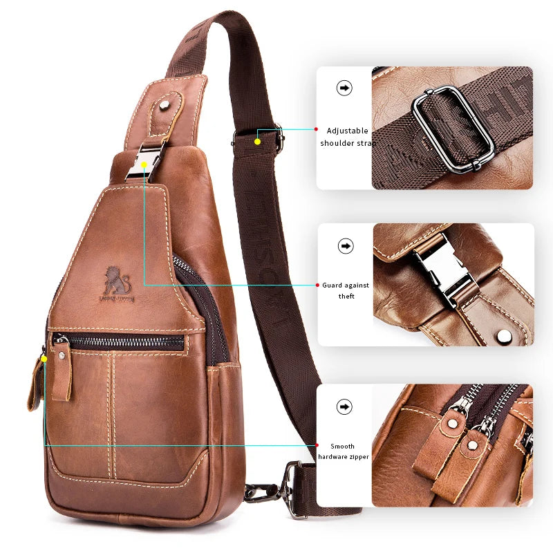 Men's Genuine Leather Chest Bag – Retro Cowhide Sling Bag