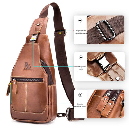 Men's Genuine Leather Chest Bag – Retro Cowhide Sling Bag
