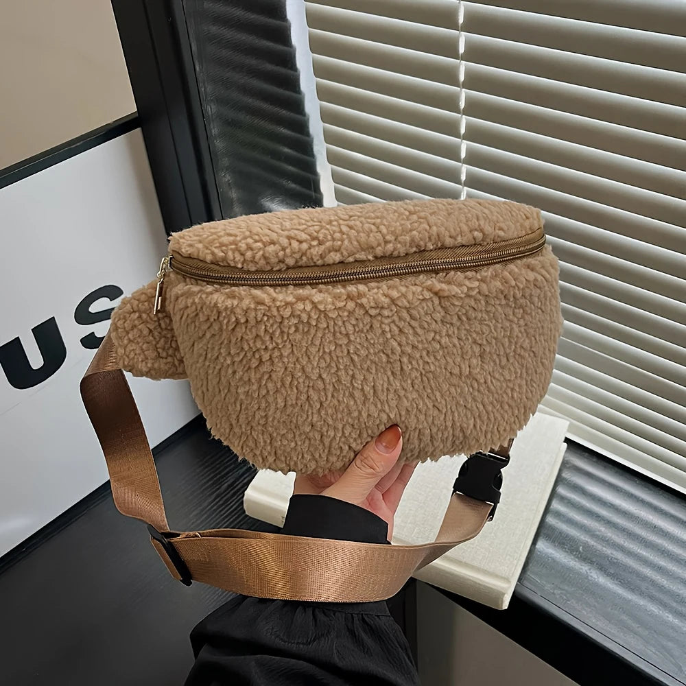 Women's Lamb Wool Chest Bag Large Capacity Crossbody Bag