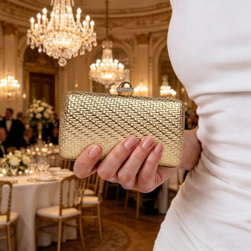 Sparkling Diamond Clasp Evening Clutch Bag