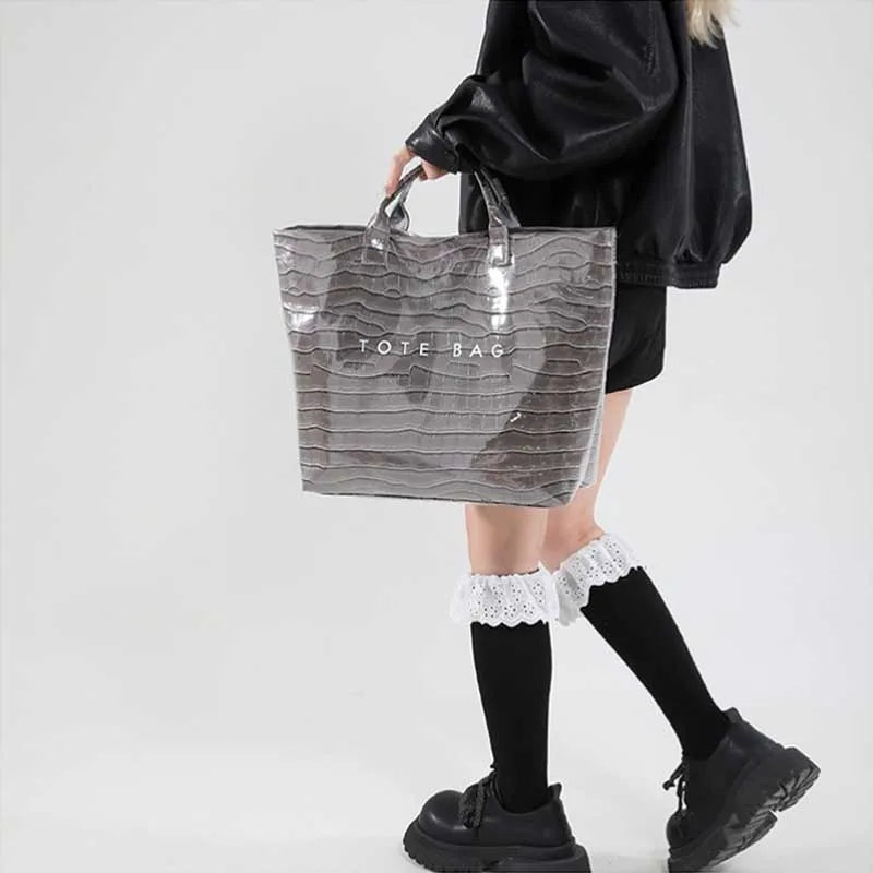 Crocodile Embossed Tote Bag – Large Capacity Luxury Hobo Handbag for Women