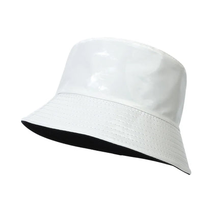 Shiny PU Leather Bucket Hat – Unisex Waterproof Cap