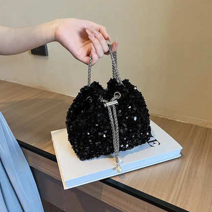Sequin Bucket Bag Women Crossbody Chain Shoulder Bag