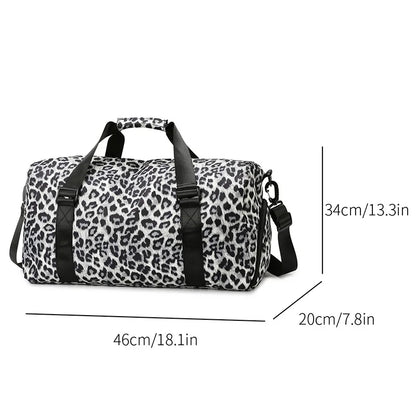 Leopard Print Women's Gym Duffle Bag with Shoe Compartment