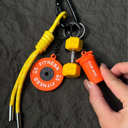 Gym Fitness Keychain Set – Weight Plate, Dumbbell & Shaker Charms