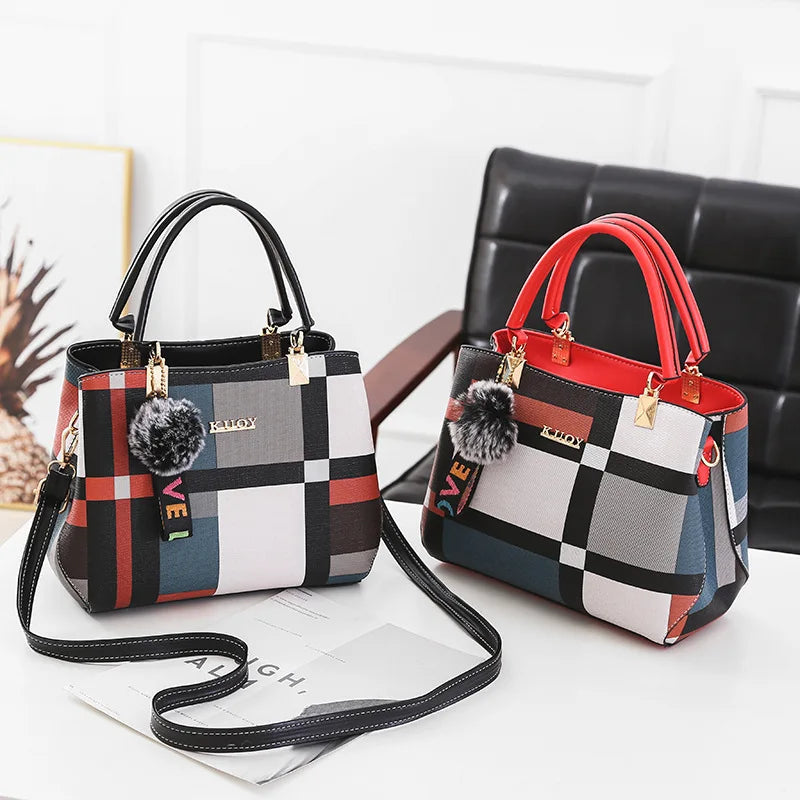 Luxury Vintage Plaid PU Leather Handbag for Women – Crossbody Shoulder Bag