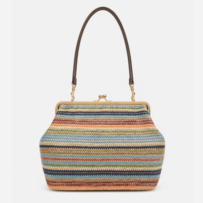 Seashell Clip Handbag – Women's Woven Shoulder Bag with Kiss Lock