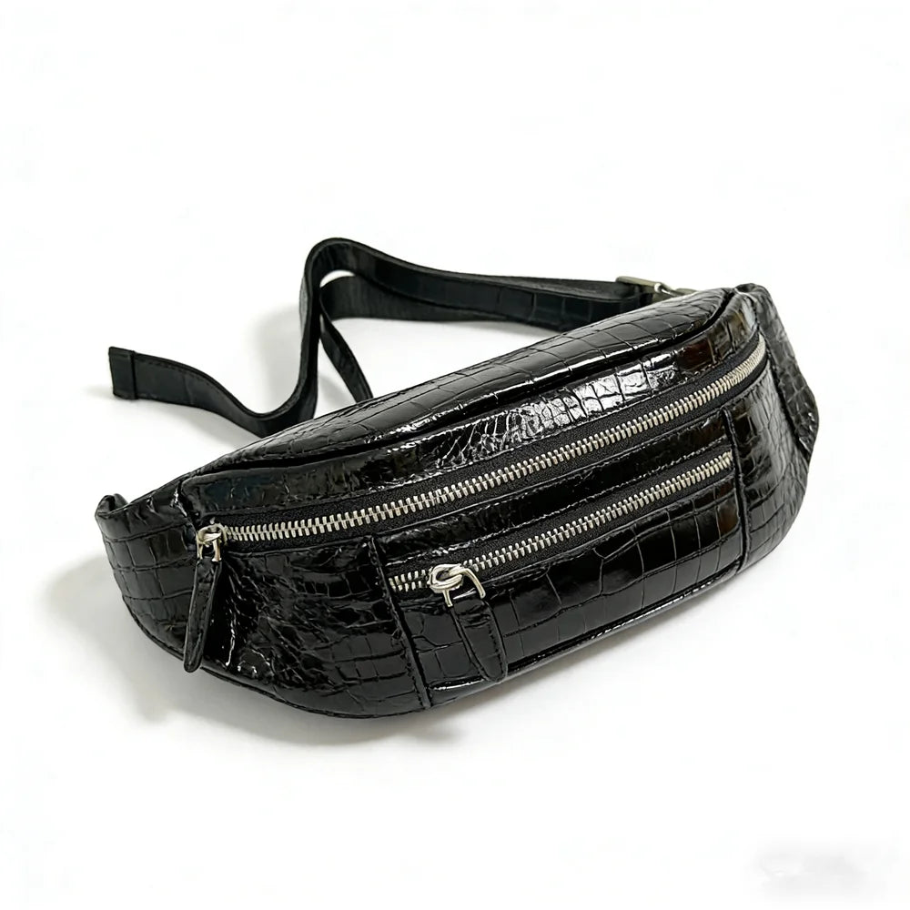 Crocodile Leather Belt Bag – Crossbody Fanny Pack for Outdoor & Sports