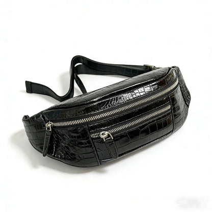 Crocodile Leather Belt Bag – Crossbody Fanny Pack for Outdoor & Sports