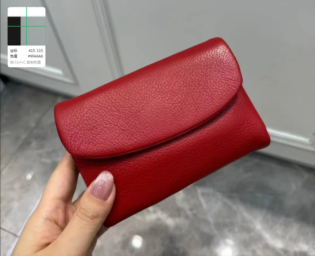 Metallic Genuine Leather Tri-Fold Women's Wallet Organizer Purse