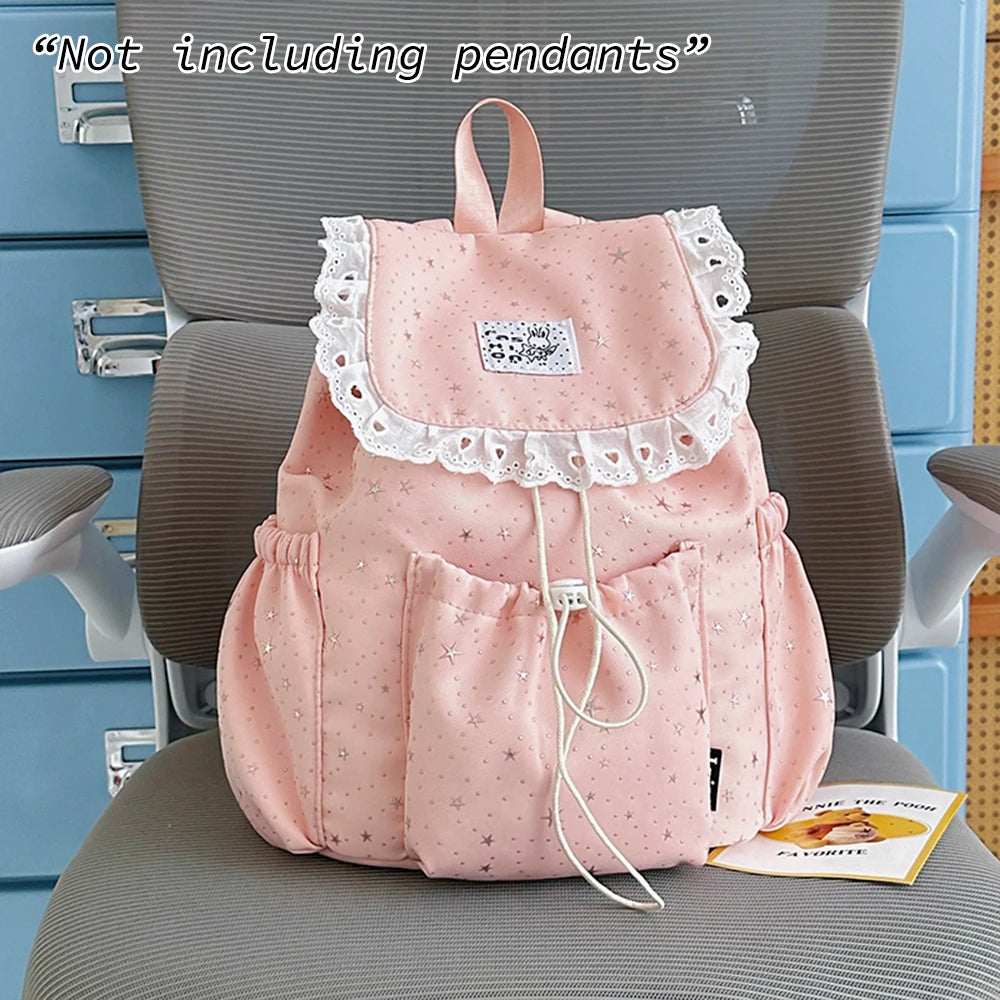 Cute Lace Drawstring Backpack for Women – Lightweight Niche Style