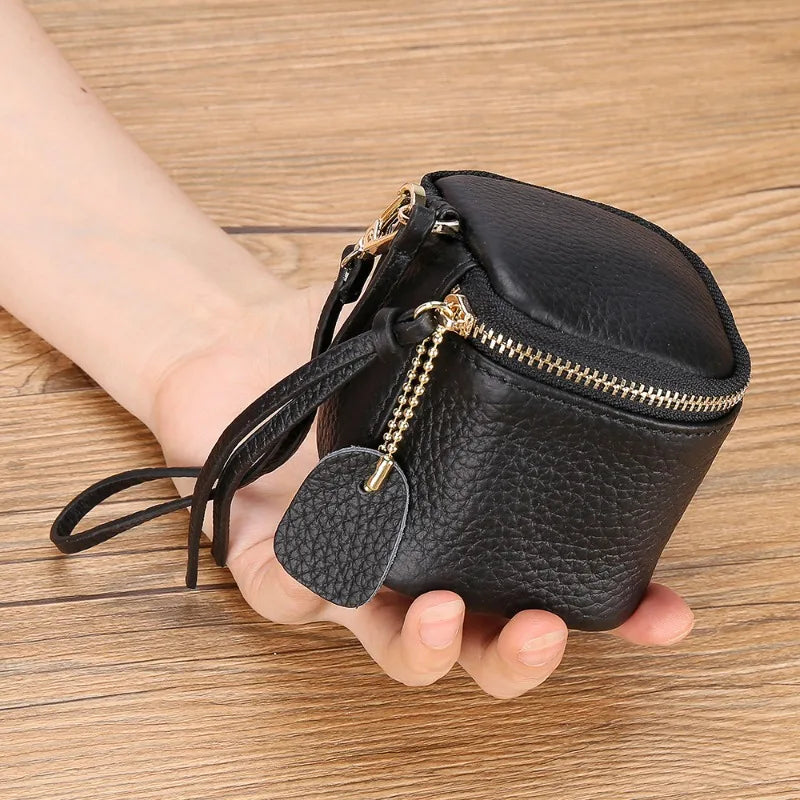Vintage Leather Mini Cosmetic Bag – Lipstick & Coin Purse with Wrist Strap