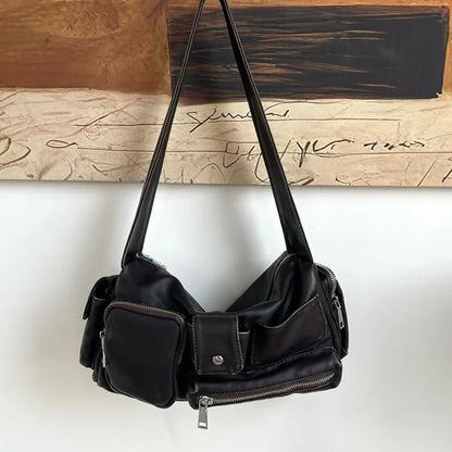 Hobo Crossbody Bag – Y2K Washed Leather Multi-Pocket Women's Bag