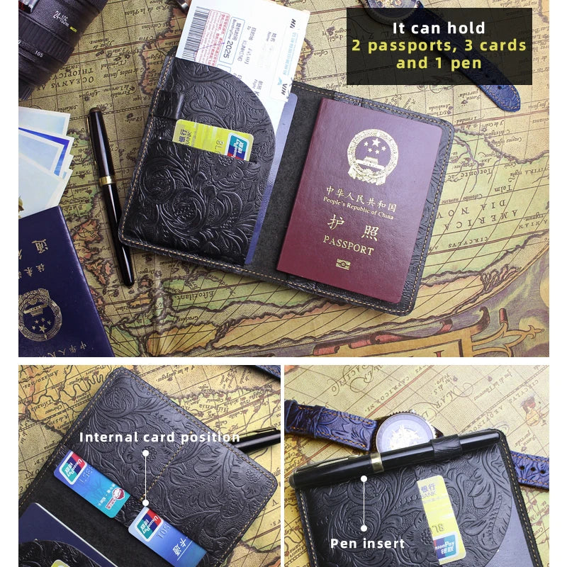 Genuine Leather Passport Holder Wallet – Embossed Travel Cover for Men & Women