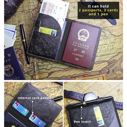 Genuine Leather Passport Holder Wallet – Embossed Travel Cover for Men & Women