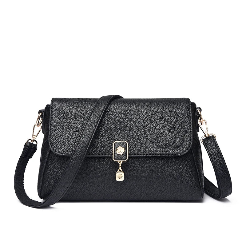 Floral Embossed Leather Crossbody Bag for Women – Shoulder Handbag