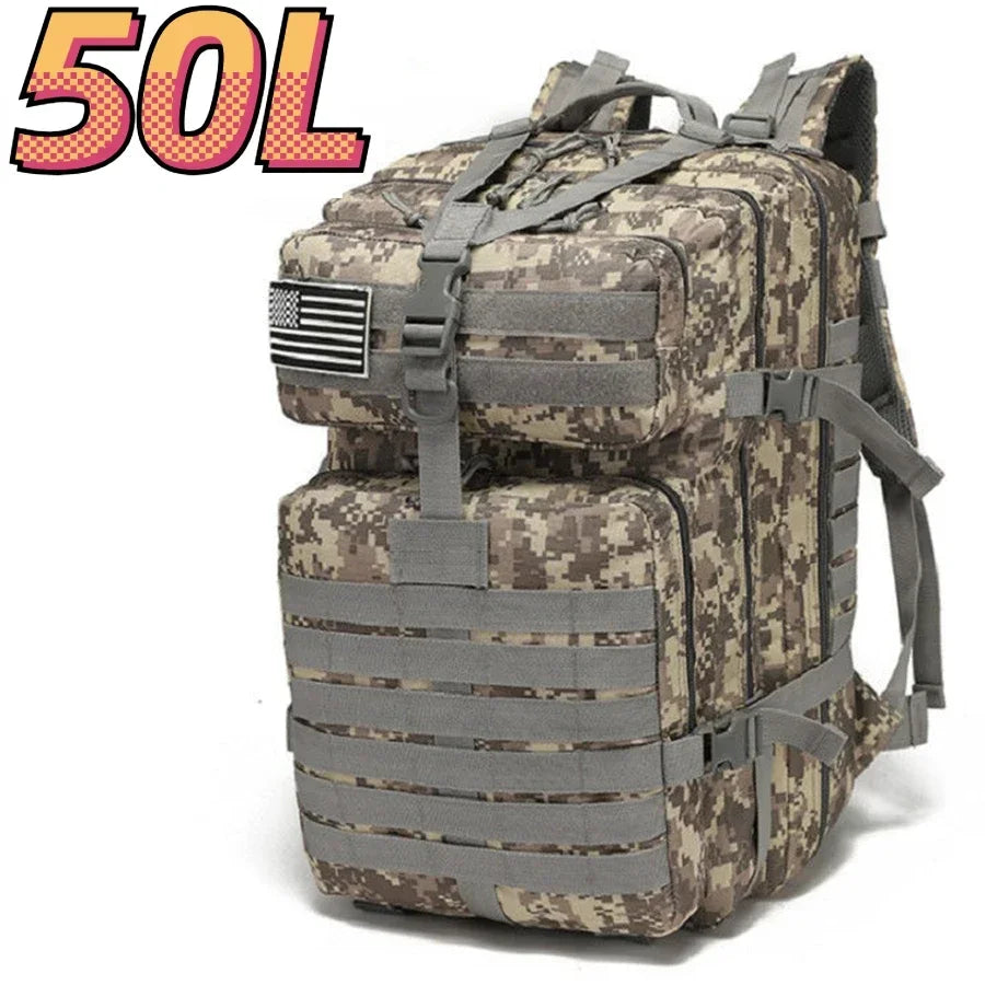 50L Tactical Backpack – Waterproof 1000D Nylon Hunting & Hiking Rucksack