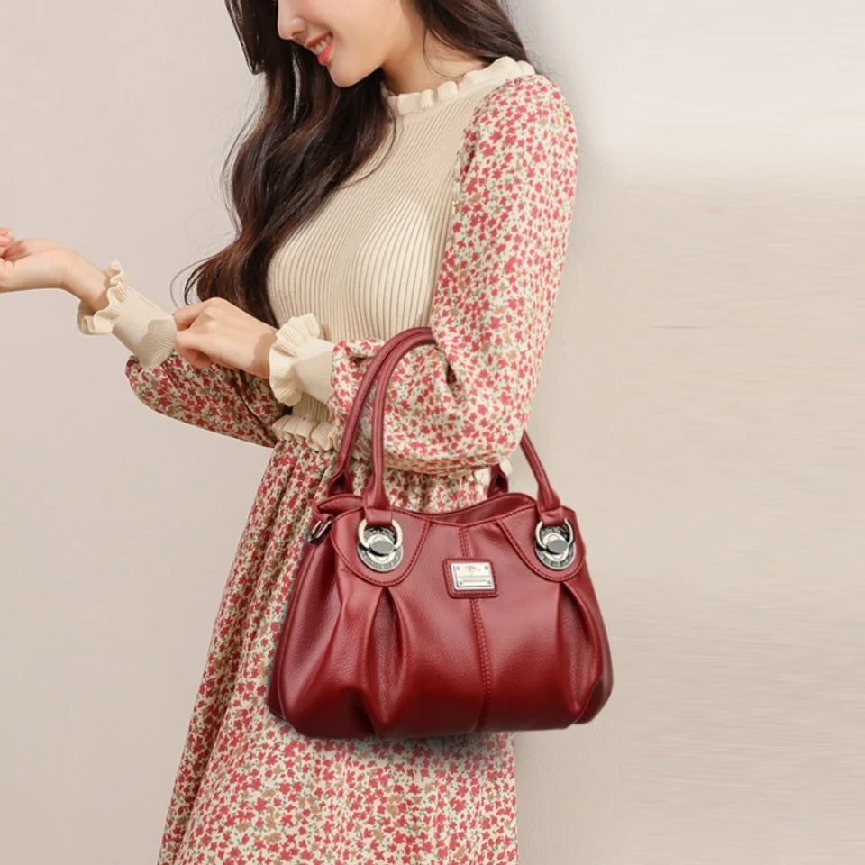 Soft Leather Crossbody Tote Bag – Women's Luxury 3-Layer Handbag