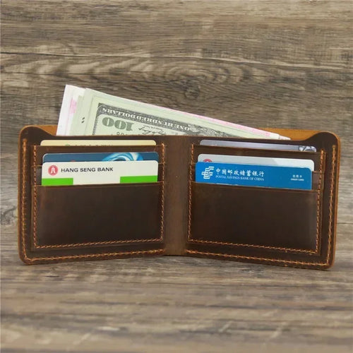 Men's Crazy Horse Genuine Leather Bifold Wallet