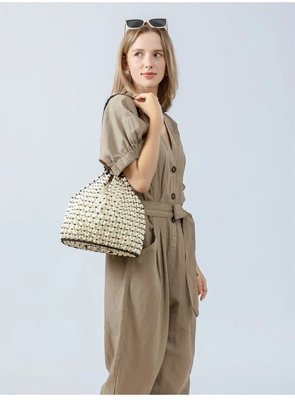 Wood Bead Tote Bag – Women's Handwoven Beach Handbag