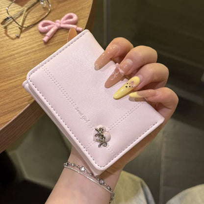 Cute Bow Heart Short Wallet for Women – Large Capacity Card Holder