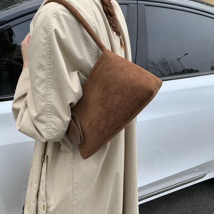 Retro Suede Shoulder Bag for Women – Luxury Underarm Handbag
