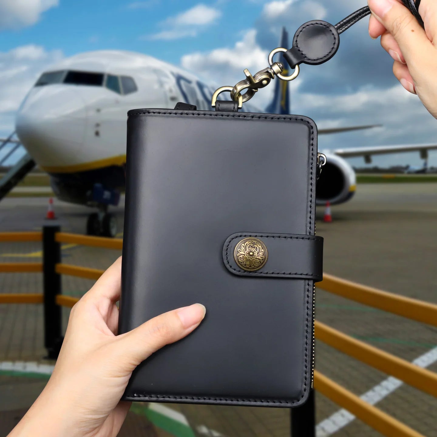 Leather Passport Holder Travel Document Wallet with Zipper