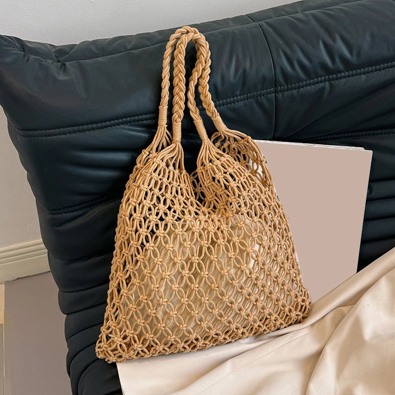 Women's Large Straw Woven Tote Bag – Hollow Beach Shoulder Bag