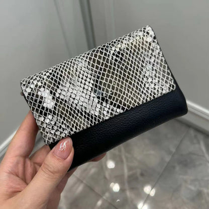 Snake Pattern Genuine Cowhide Leather Trifold Wallet for Women