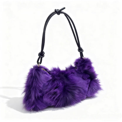 Real Fox Fur Woman Ladies Crossbody Bags Designer Luxury Handbags Women Handbag Shoulder Bag Fuzzy