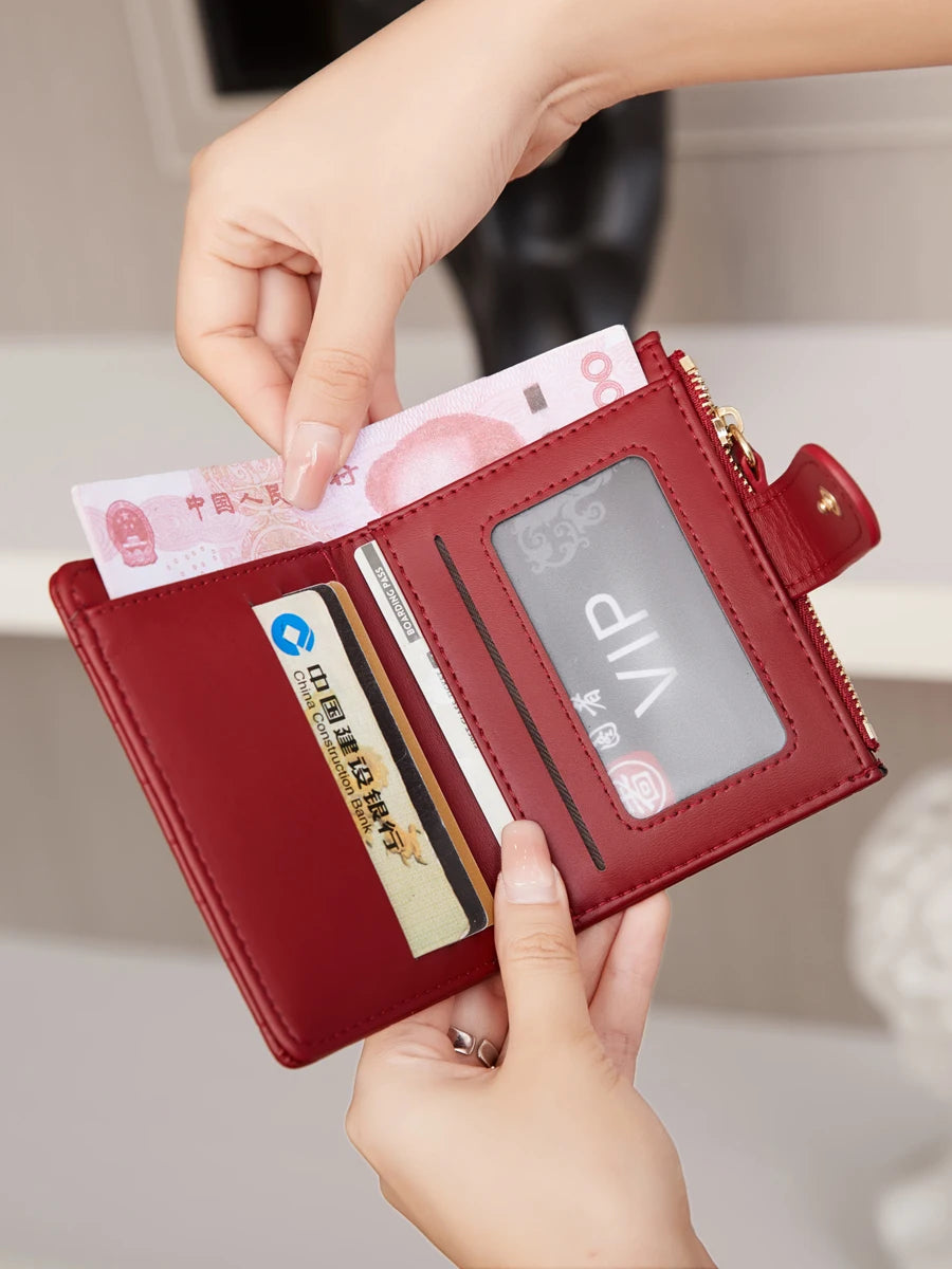 Animal Print Small Bifold Wallet for Women with Zipper