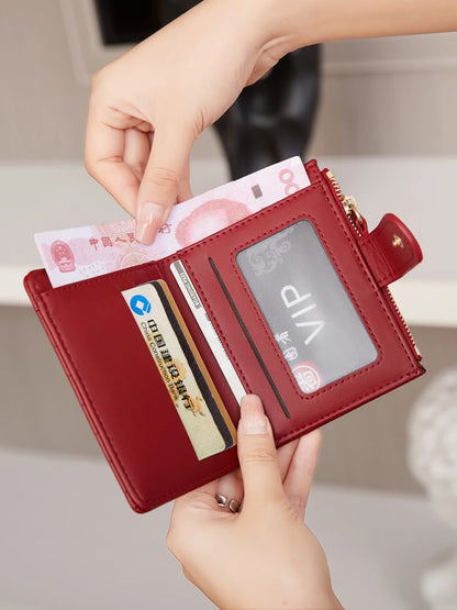 Animal Print Small Bifold Wallet for Women with Zipper