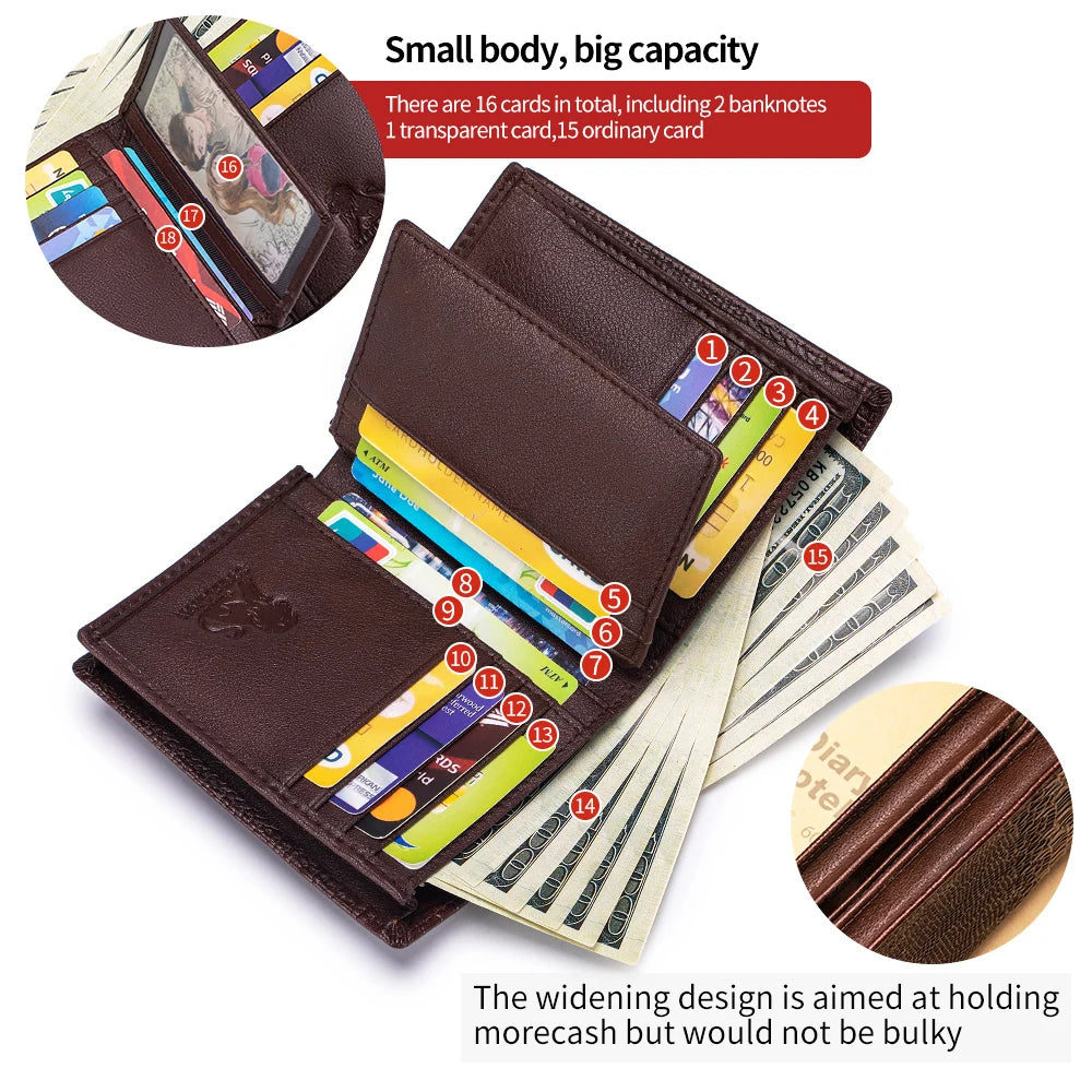 Men's Genuine Leather Wallet – Crocodile Pattern, Large Capacity