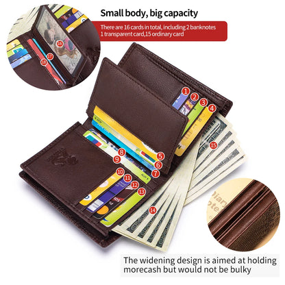 Men's Genuine Leather Wallet – Crocodile Pattern, Large Capacity