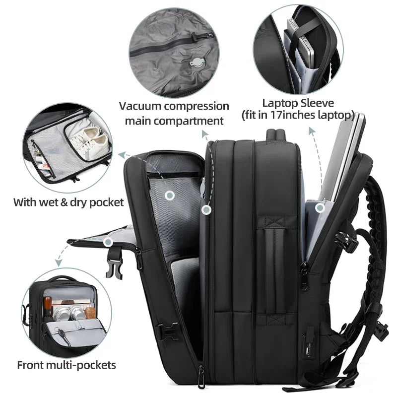 Vacuum Compression Travel Backpack – 17" Laptop, Large Capacity, Hiking & Business