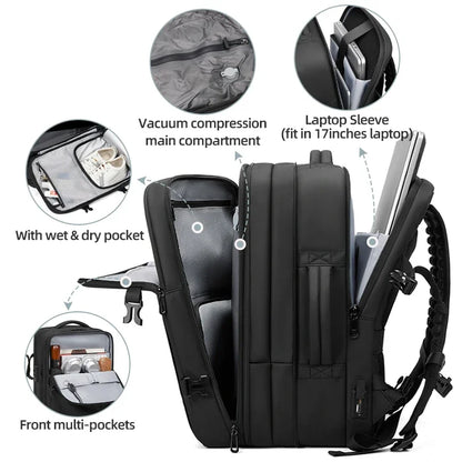 Vacuum Compression Travel Backpack – 17" Laptop, Large Capacity, Hiking & Business