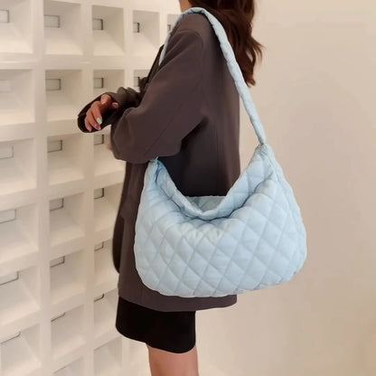 Quilted Puffer Shoulder Bag for Women – Padded Hobo Handbag