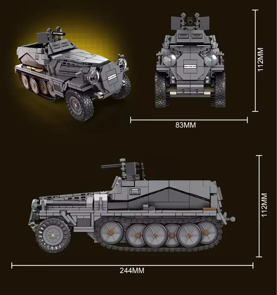 WWII Half-Track Armored Vehicle Building Blocks Set – Military MOC Brick Model