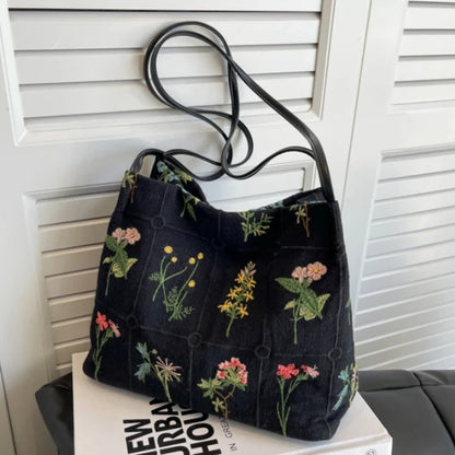 Floral Embroidered Tote Bag – Large Capacity Women's Shoulder Bag