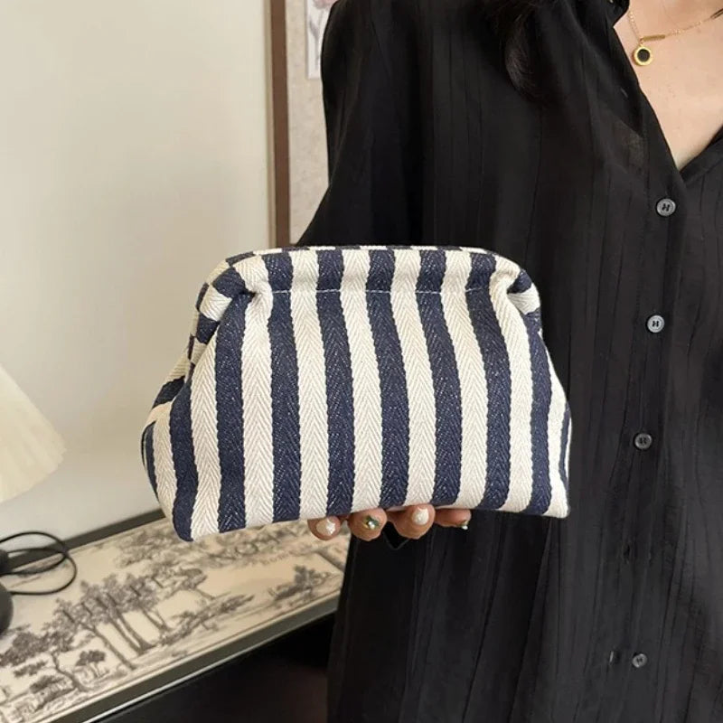 Striped Woven Crochet Handbag – Large Capacity Women's Beach Bag