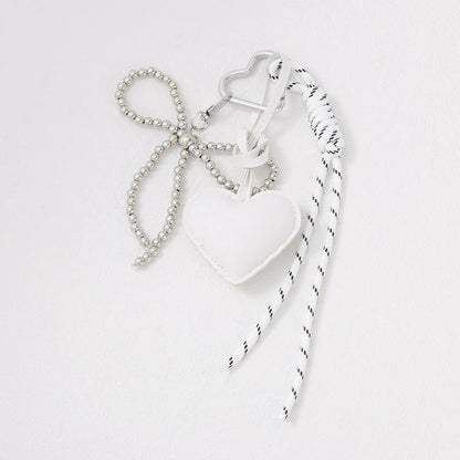 Heart Leather Rope Keychain Bag Charm with Bead Bow